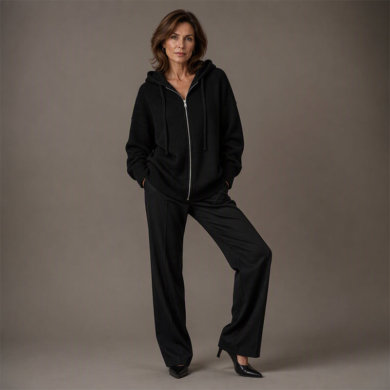 Women's Loose Zip-Up Hooded Knit Cardigan