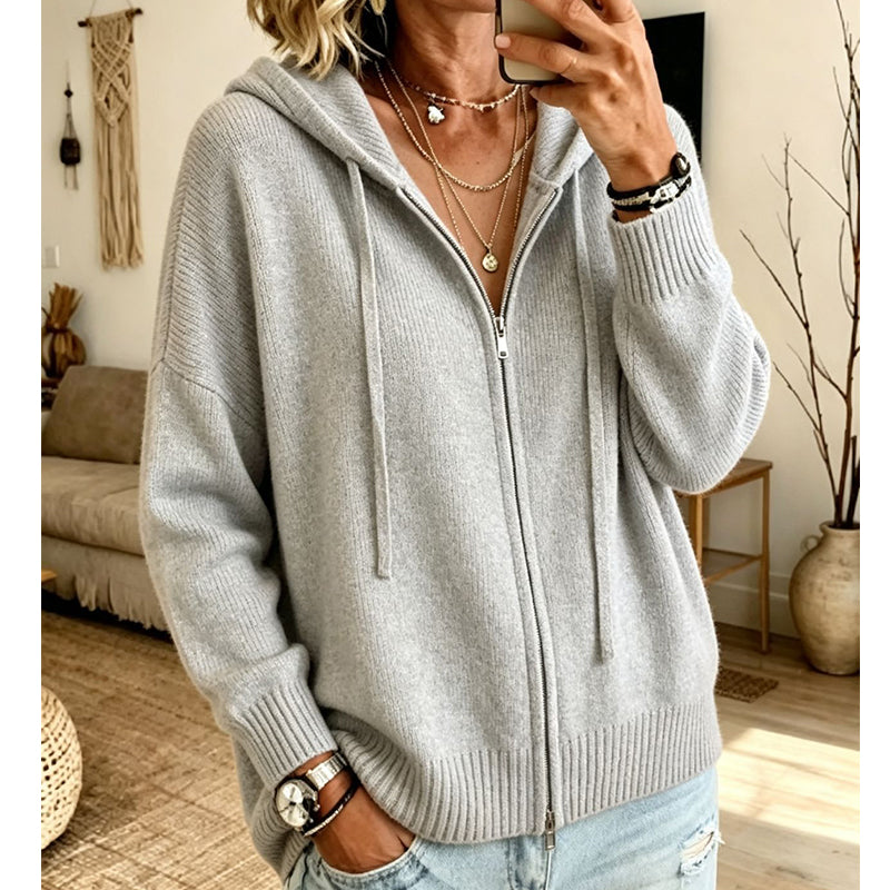 Women's Loose Zip-Up Hooded Knit Cardigan
