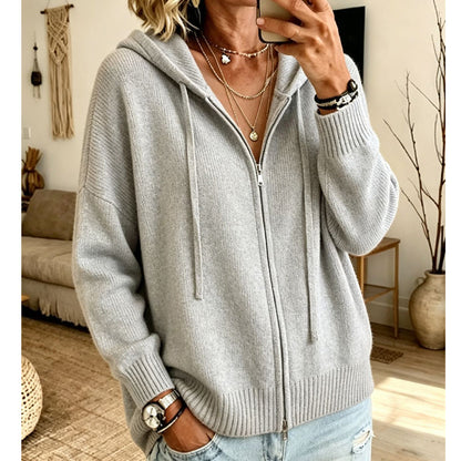 Women's Loose Zip-Up Hooded Knit Cardigan