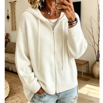 Women's Loose Zip-Up Hooded Knit Cardigan