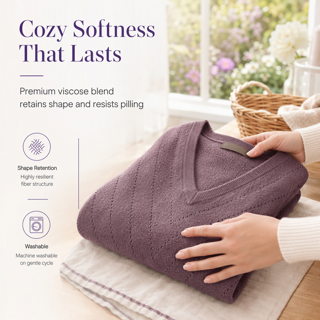 Women's V Neck Long Sleeve Pullover Sweater Comfortable Knitwear for Fall and Winter