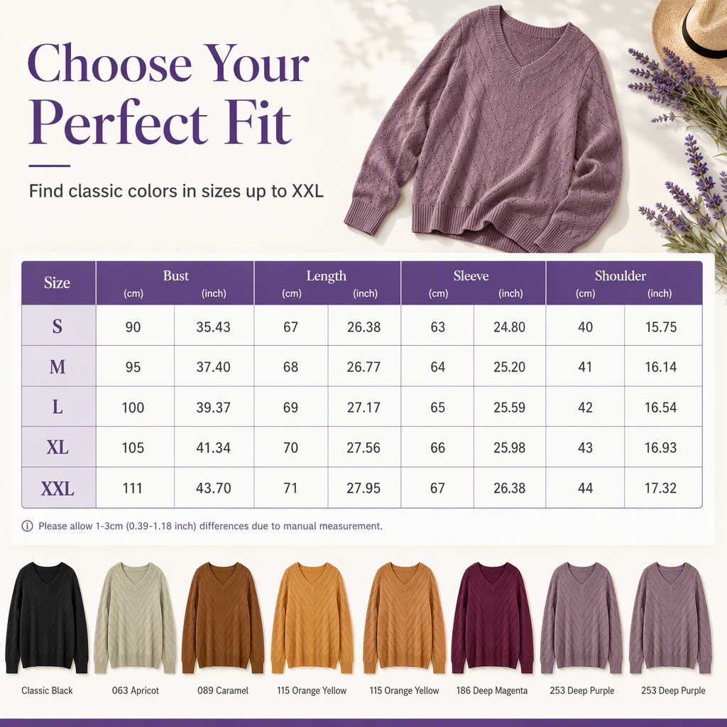 Women's V Neck Long Sleeve Pullover Sweater Comfortable Knitwear for Fall and Winter