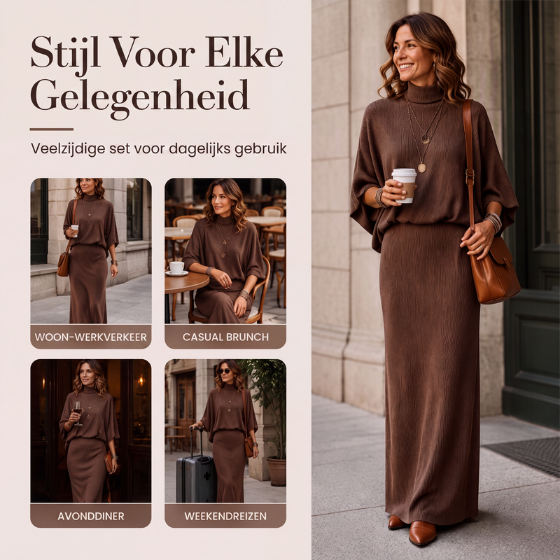 ✨Nieuw Binnen👗 Dames Set met Vleermuismouwen Top & Lange Maxi Rok 🧶 Elegante 2-delige Outfit voor Alledaags en Feest