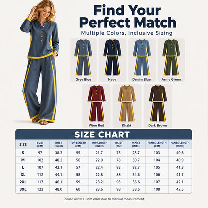 Women's Colorblock Long Sleeve Top & Wide-Leg Pants Set