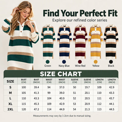 Women's Striped Collared Knit Sweater Dress