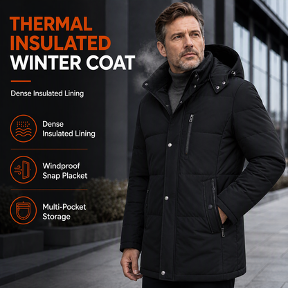 Men's Mid-Length Winter Padded Thickened Business Casual Cotton Coat for Middle-Aged Men