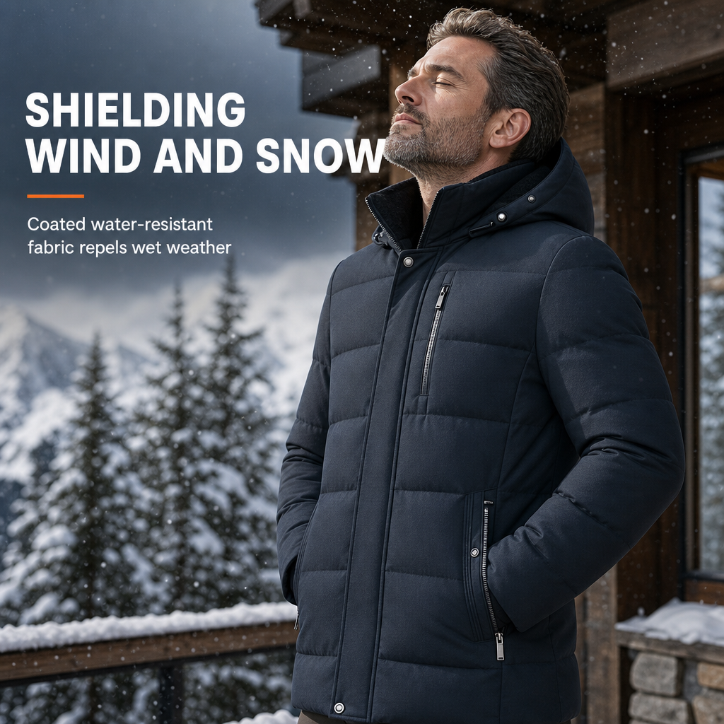 Men's Mid-Length Winter Padded Thickened Business Casual Cotton Coat for Middle-Aged Men