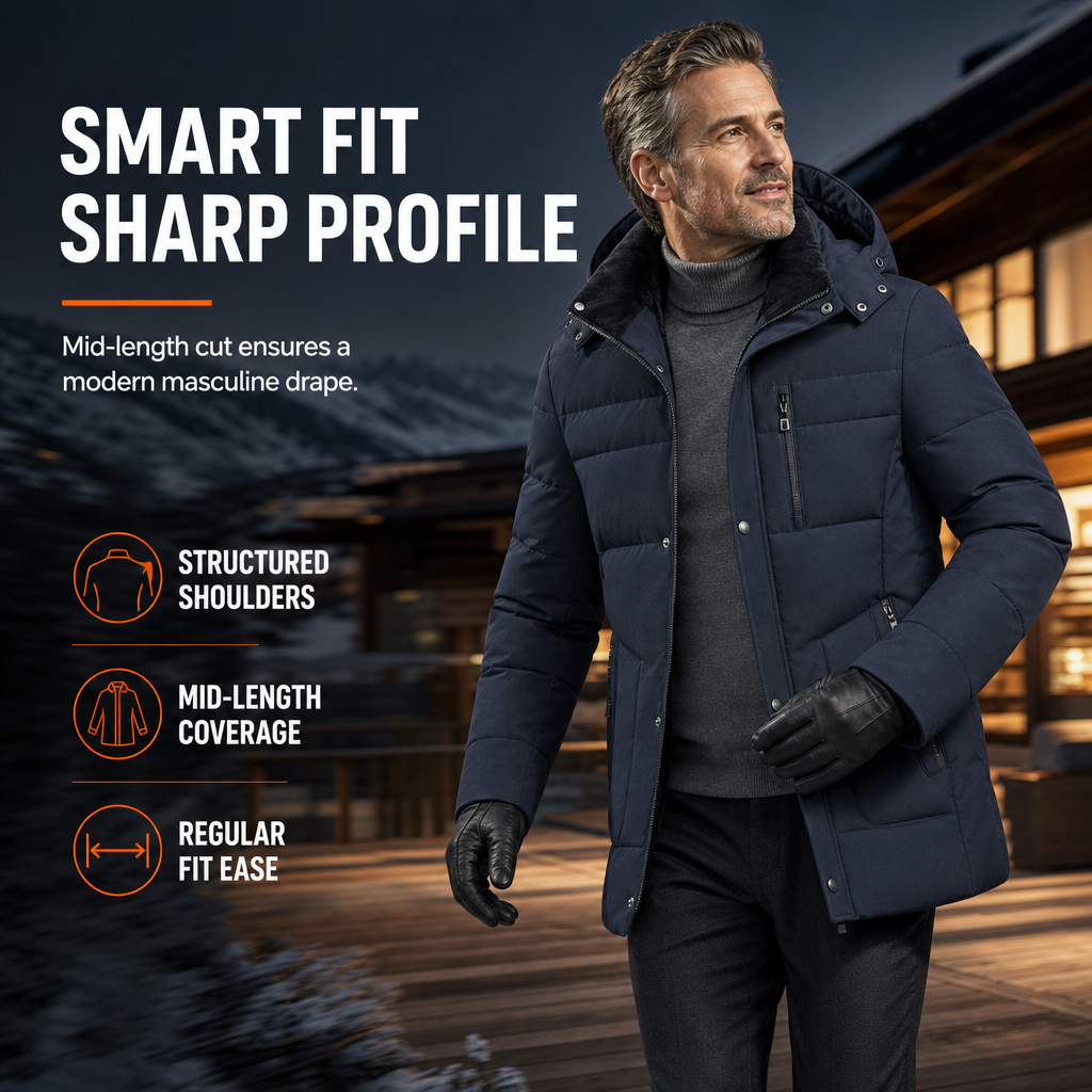 Men's Mid-Length Winter Padded Thickened Business Casual Cotton Coat for Middle-Aged Men