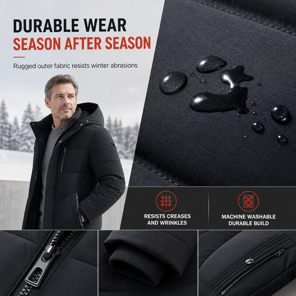 Men's Mid-Length Winter Padded Thickened Business Casual Cotton Coat for Middle-Aged Men