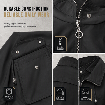 Women's Solid Color Short Zip Up Windbreaker Fall Coat