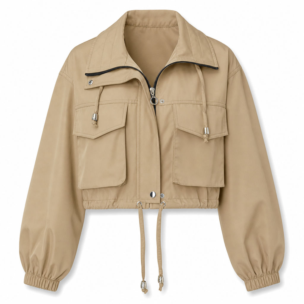 Women's Solid Color Short Zip Up Windbreaker Fall Coat