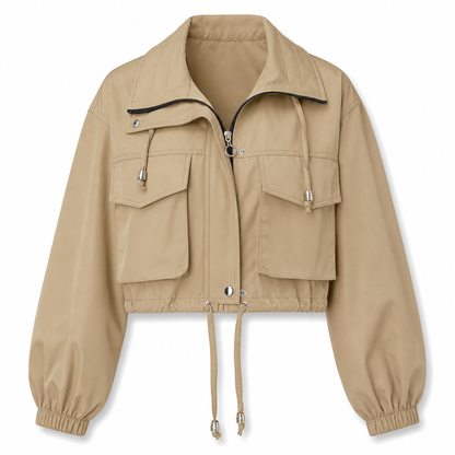 Women's Solid Color Short Zip Up Windbreaker Fall Coat
