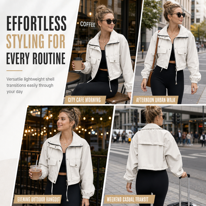 Women's Solid Color Short Zip Up Windbreaker Fall Coat