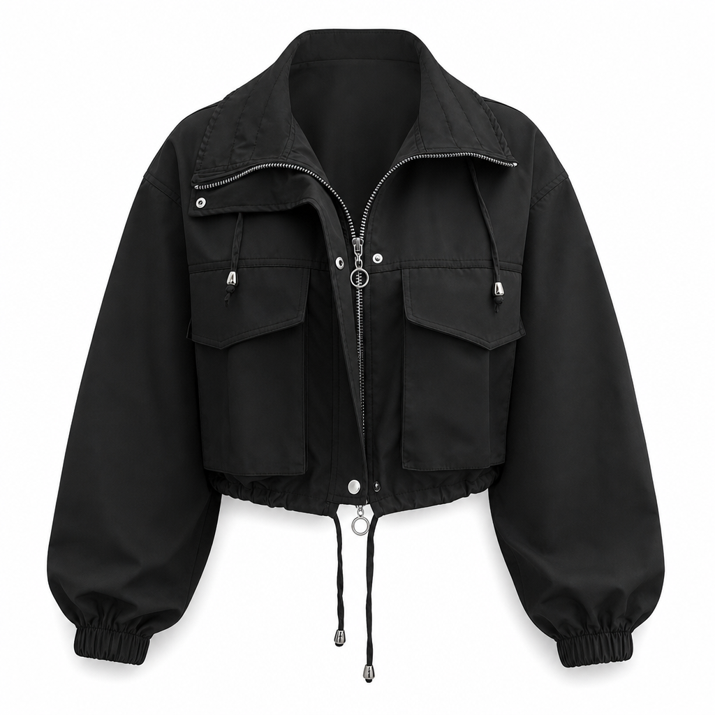 Women's Solid Color Short Zip Up Windbreaker Fall Coat