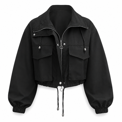 Women's Solid Color Short Zip Up Windbreaker Fall Coat
