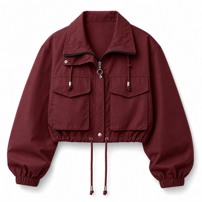 Women's Solid Color Short Zip Up Windbreaker Fall Coat
