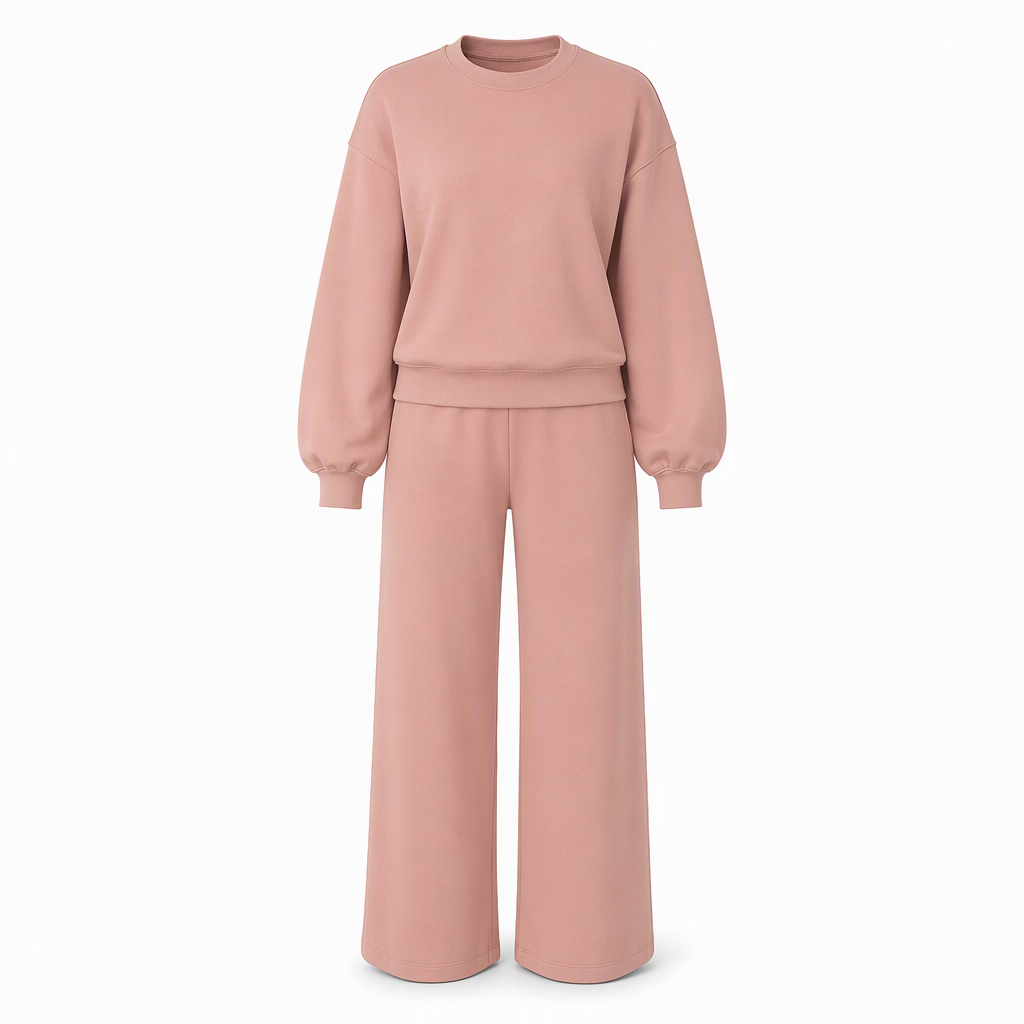 Women's Casual Two-Piece Knit Lounge Set with Mock Neck Long Sleeve Sweatshirt and High-Waisted Wide-Leg Pants