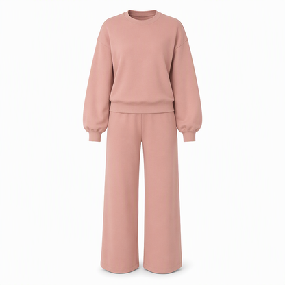 Women's Casual Two-Piece Knit Lounge Set with Mock Neck Long Sleeve Sweatshirt and High-Waisted Wide-Leg Pants
