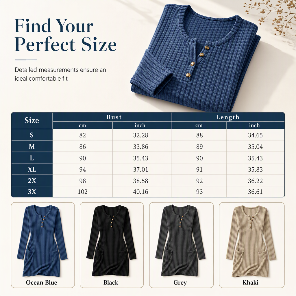 Womens Autumn Winter Solid Color Long Sleeve Slim Fit Bodycon Button Dress