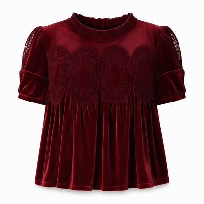 Women's Solid Short Sleeve Top with Ruffle Collar