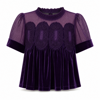 Women's Solid Short Sleeve Top with Ruffle Collar