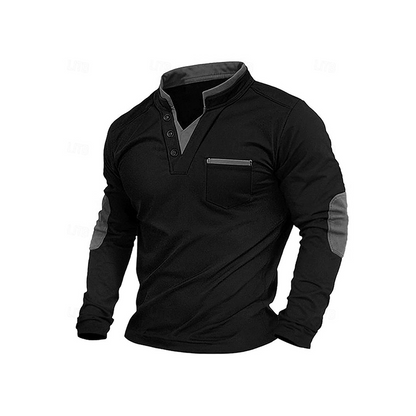 Men's Stand Collar Long Sleeve Shirt Spliced Casual Pullover Top