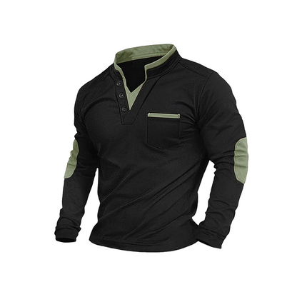 Men's Stand Collar Long Sleeve Shirt Spliced Casual Pullover Top