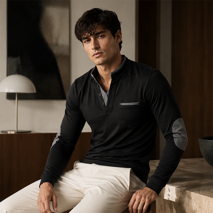 Men's Stand Collar Long Sleeve Shirt Spliced Casual Pullover Top