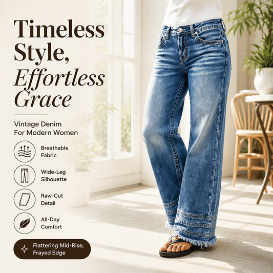 Women's Vintage Wide-Leg Jeans with Raw Hem