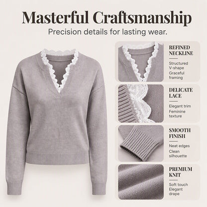 Women's Mock Neck Lace Trim Knit Sweater