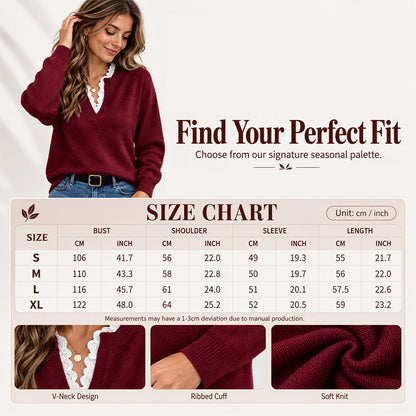 Women's Mock Neck Lace Trim Knit Sweater