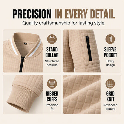 Men's Casual Waffle Grid Bomber Jacket