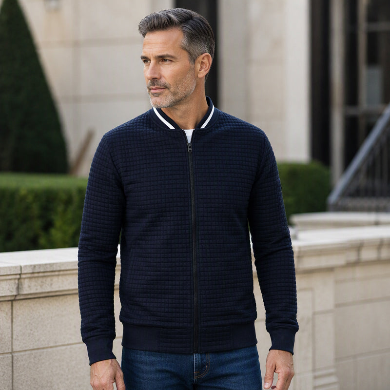 Men's Casual Waffle Grid Bomber Jacket