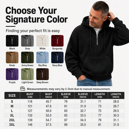 Men's Casual Half-Zip Corduroy Hoodie