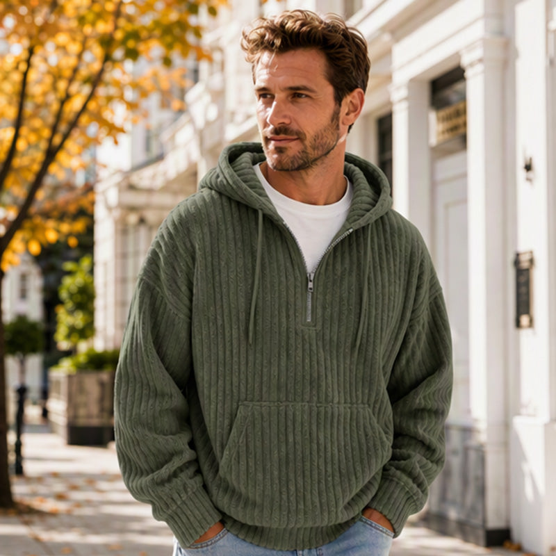 Men's Casual Half-Zip Corduroy Hoodie