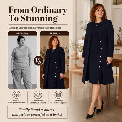 Women's Elegant Long Blazer & Sleeveless Dress Set
