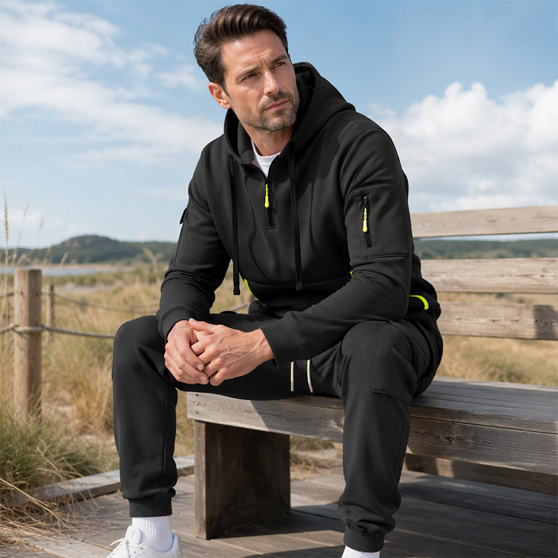Men's Warm Half-Zip Hoodie & Cargo Pants Set