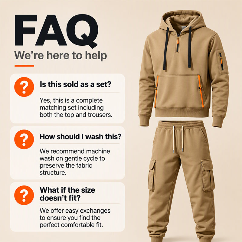 Men's Warm Half-Zip Hoodie & Cargo Pants Set
