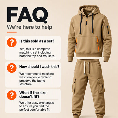 Men's Warm Half-Zip Hoodie & Cargo Pants Set