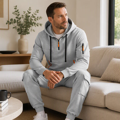 Men's Warm Half-Zip Hoodie & Cargo Pants Set