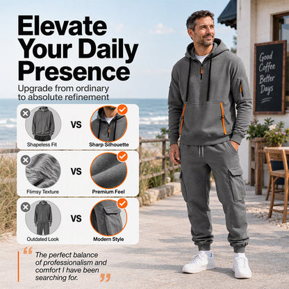 Men's Warm Half-Zip Hoodie & Cargo Pants Set