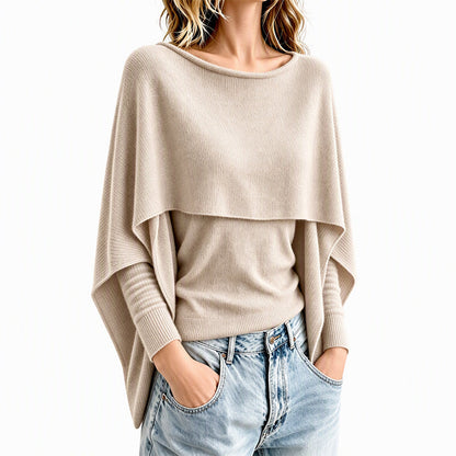 Women's Chic Mock 2-Piece Draped Shawl Top