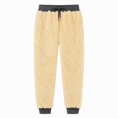 Unisex Loose Fit Sherpa Fleece Lined Joggers Warm Winter Casual Pants with Zipper Pockets