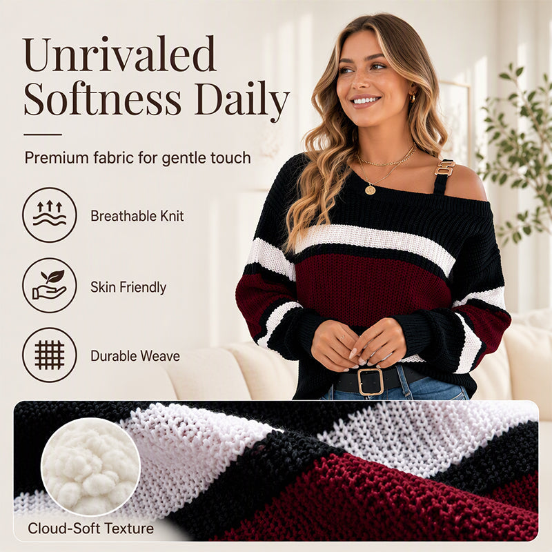 Women's Casual Off Shoulder Striped Sweater