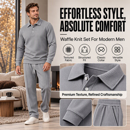 Men's Casual Waffle Knit Top and Pants Set