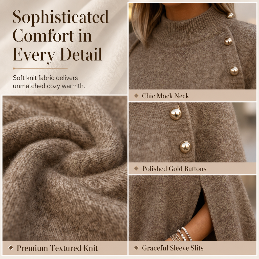 💖Black Friday Mega Deal – 50% off!💖 ☕️ Women's Buttoned Knit Cape Poncho Sweater