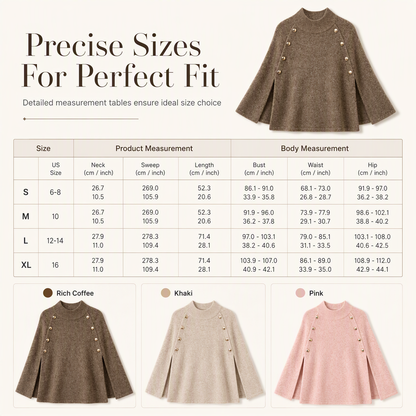 💖Black Friday Mega Deal – 50% off!💖 ☕️ Women's Buttoned Knit Cape Poncho Sweater