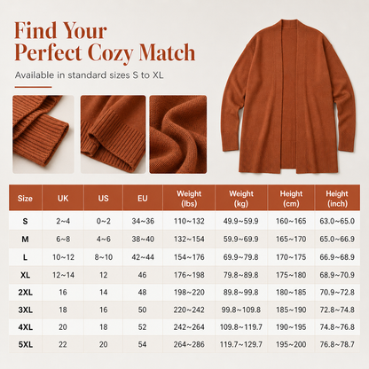 Women's Mid-Length Open Front Knit Cardigan Sweater with Ribbed Cuffs