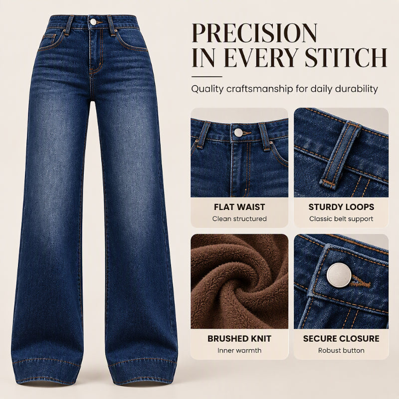 Women's High Waist Thermal Wide-Leg Jeans