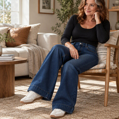 Women's High Waist Thermal Wide-Leg Jeans